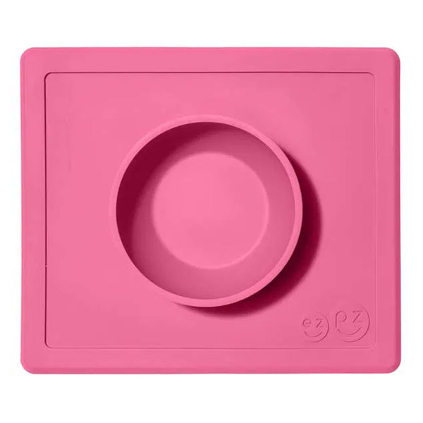 EzPz Happy Bowl 100% Food Grade Silicone Suction Bowl with Built In Placemat - Pink