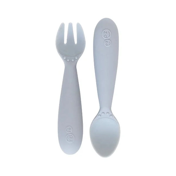 EzPz Mini Utensils for Toddlers (Spoon & Fork) - Pewter - Dezine Kids