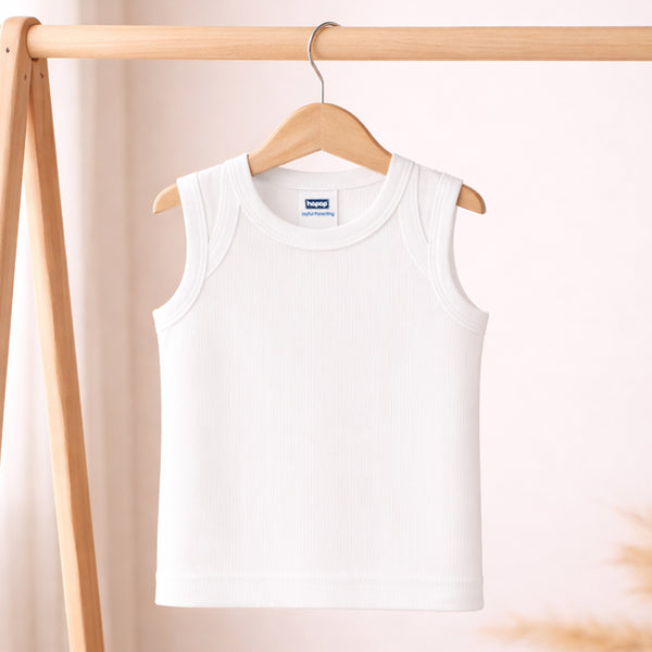 Hopop Baby 100% Soft & Stretchable Cotton Sleeveless Vest – Envelope Neck, White - Dezine Kids