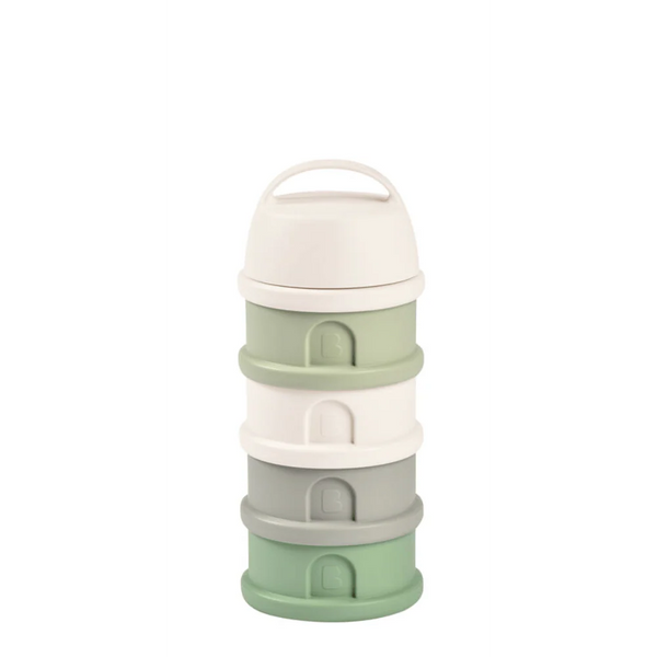 Beaba Stacked Formula Container, Airtight Multifunctional Storage Container, 4 Interchangeable Compartments, Microwave Safe - Cotton/Sage Green