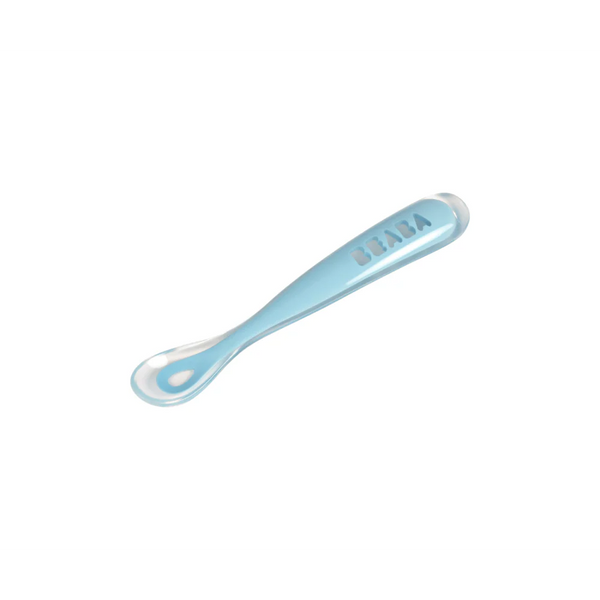 Beaba 1st Stage Silicone Spoon with Ultra Soft Tip, Gum Friendly, Ergonomic Handles - Windy Blue