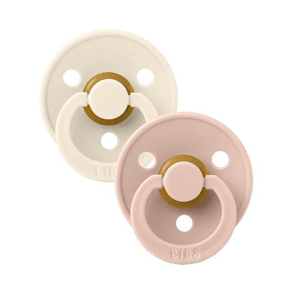 Bibs Colour Natural Rubber Baby Pacifiers with Round Nipple, Size 2 (6+ Months) Pack of 2 - Ivory/Blush