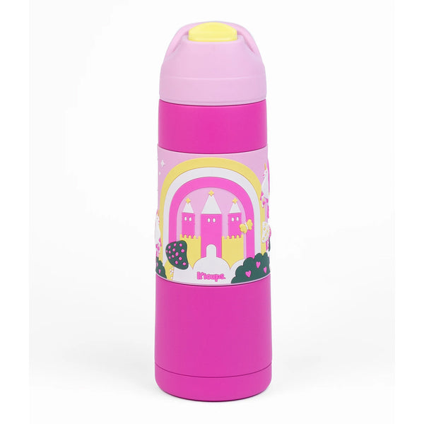 Kicups Grip Flow Stainless Steel Insulated Straw Bottle with Slider Lid 550ml- Whimsical Wonderland