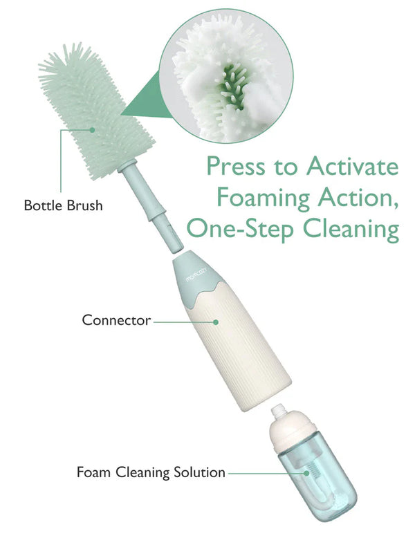 Momcozy Push Press Bottle Brush Kit, Press Bubble Design, 360° Cleaning - Green