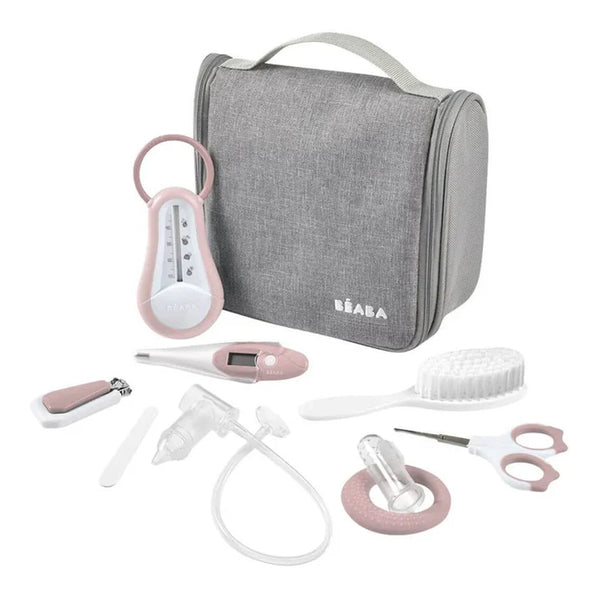 Beaba Grooming Kit, Hanging Toiletry Pouch with 9 Accessories - Pink