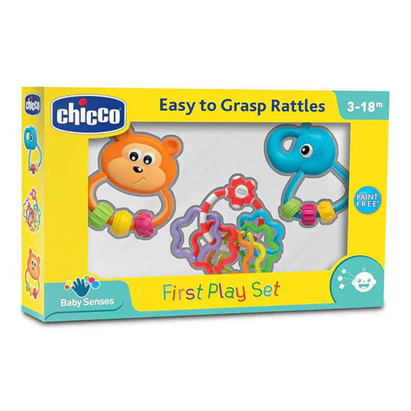 Chicco First Play Set Rattle Toy Gift for Baby Shower & Baby Birthday - Pack of 3