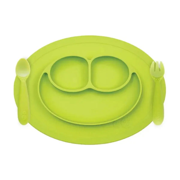 EzPz Mini Feeding Set for Toddlers (Mat, Spoon & Fork) - Lime