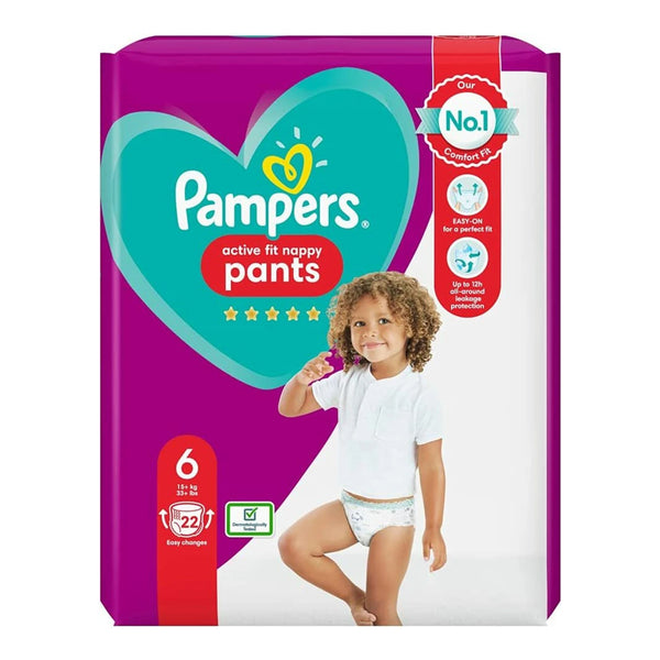 Pampers Active Fit Nappy Pants Size 6 (15+ Kg/33 Lb), 22 Nappies