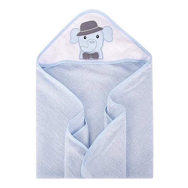 Hudson Baby Animal Face Cotton Hooded Towel, Size 30in x 30in - Light Blue Elephant