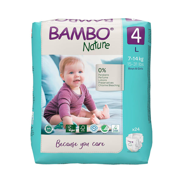 Bambo Nature Tape Diapers, Size 4, L Size (7-12 Kgs) 24pcs - Dezine Kids