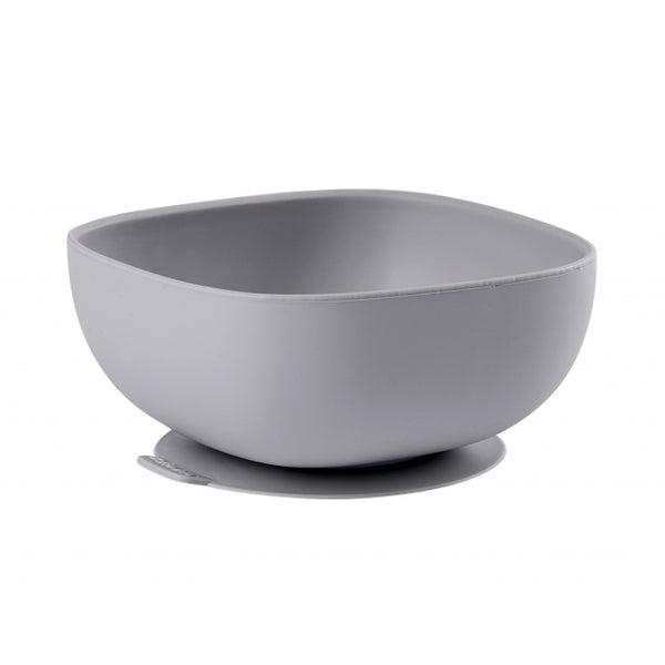 Beaba Silicone Suction Bowl, Non Slip Baby Feeding Bowl, Ergonomic Design, Supple and Unbreakable Silicone BPA Free - Grey