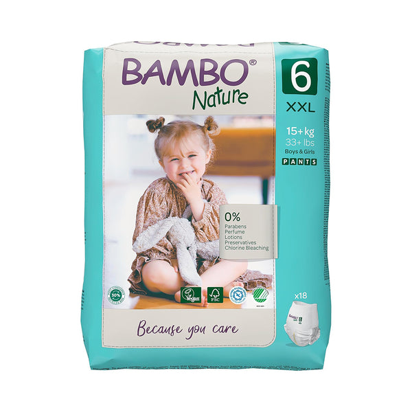 Bambo Nature Pant Style Diapers, Size 6 XXL Size (15+ Kgs) 18pcs - Dezine Kids
