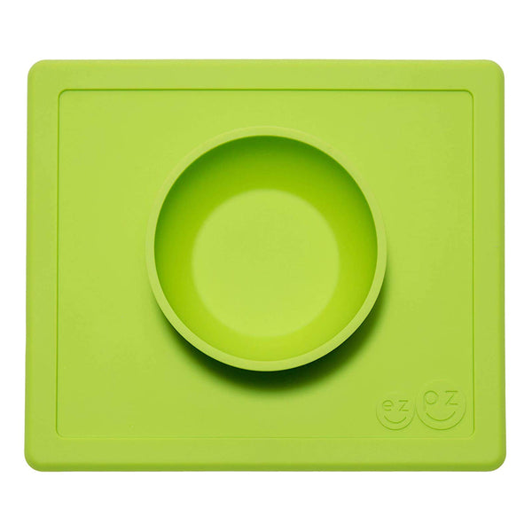 EzPz Happy Bowl 100% Food Grade Silicone Suction Bowl with Built In Placemat - Lime