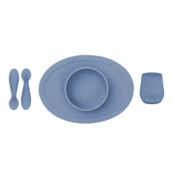 EzPz First Foods Set 100% Food Grade Silicone Baby & Toddler Suction Bowl with Built In Placemat - Indigo - Dezine Kids