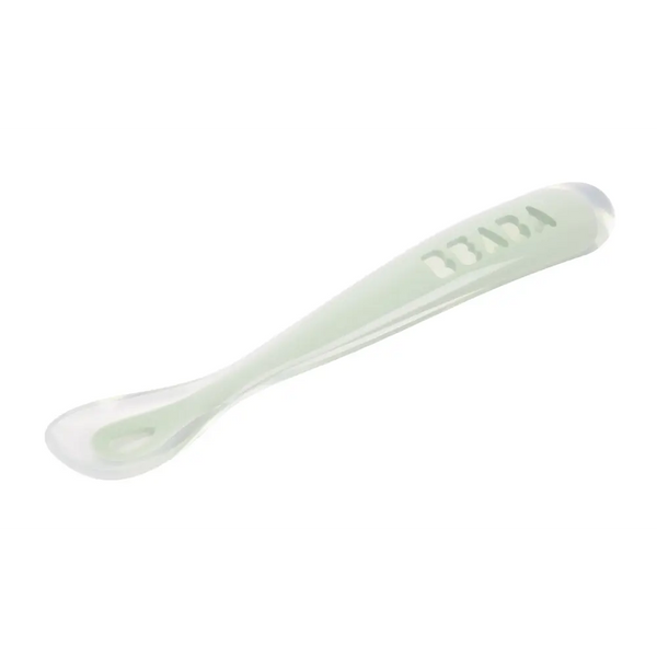 Beaba 1st Stage Silicone Spoon with Ultra Soft Tip, Gum Friendly, Ergonomic Handles, BPA Free - Misty Green