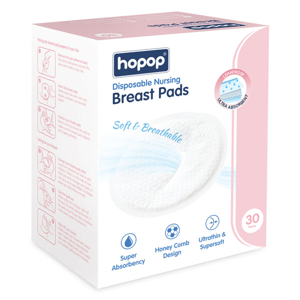 Hopop Disposable Nursing Breast Pads, Soft & Leak-Proof for Moms, 30 Pcs - Dezine Kids