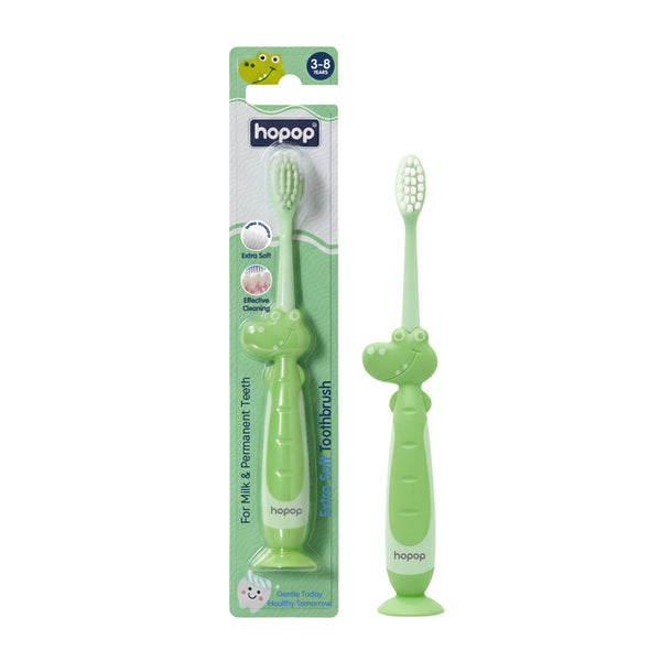 Hopop Kids Toothbrush for 3–8 Years | Extra Soft Bristles | Crocodile Design - Dezine Kids