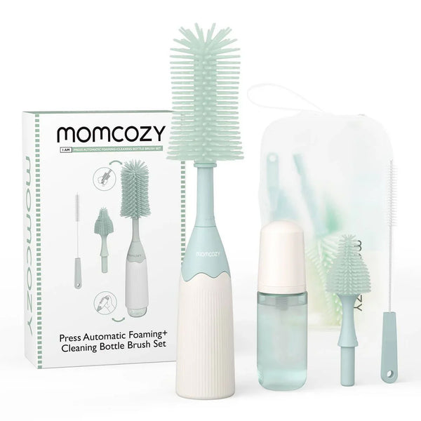 Momcozy Push Press Bottle Brush Kit, Press Bubble Design, 360° Cleaning - Green