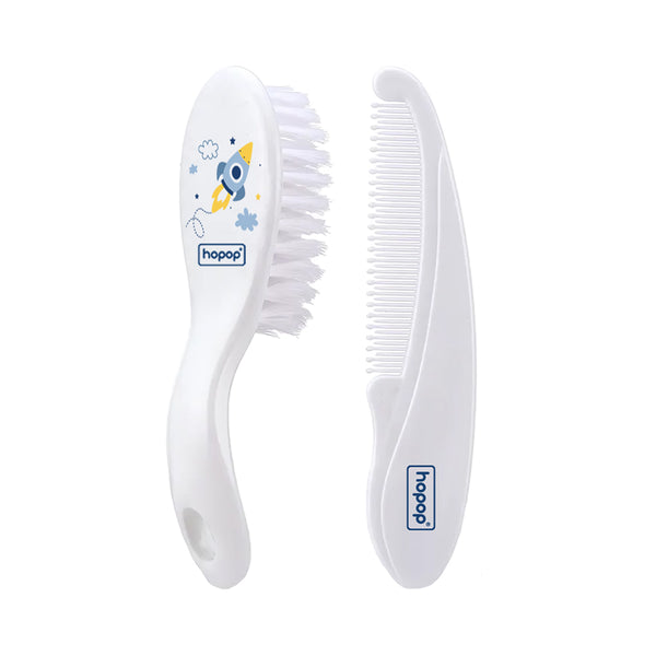 Hopop Soft Bristles Baby Comb & Brush Set - White - Dezine Kids