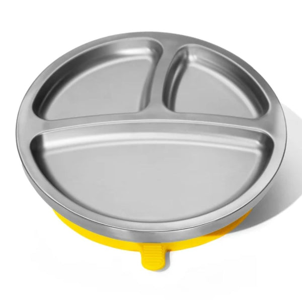 Avanchy Baby Stainless Steel Round Divided Plate with Silicone Suction Base - Yellow