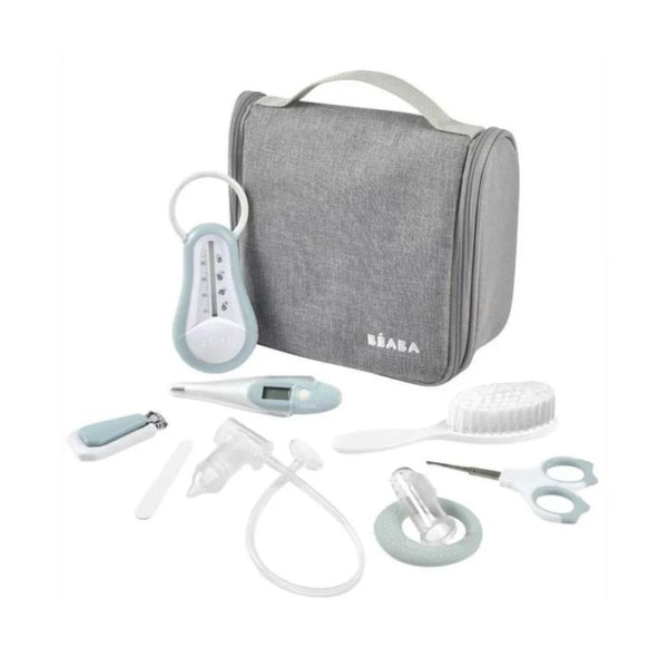 Beaba Grooming Kit, Hanging Toiletry Pouch with 9 Accessories - Blue