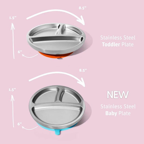Avanchy Baby Stainless Steel Round Divided Plate with Silicone Suction Base - Yellow