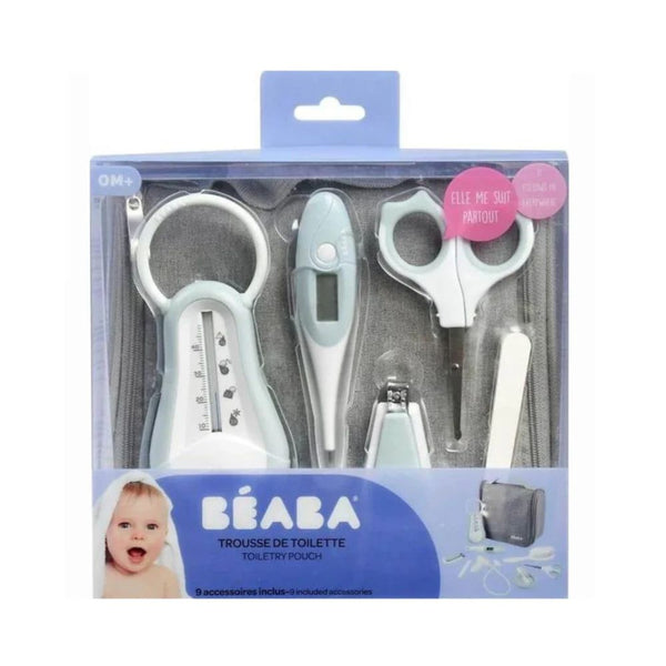 Beaba Grooming Kit, Hanging Toiletry Pouch with 9 Accessories - Blue