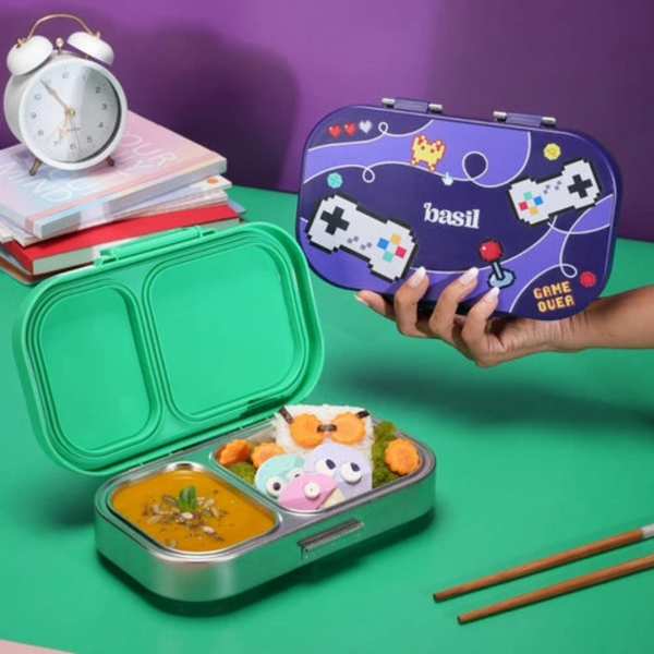 Basil 2 Compartment Stainless Steel Lunchbox with Plastic Lid - Pixel Rush