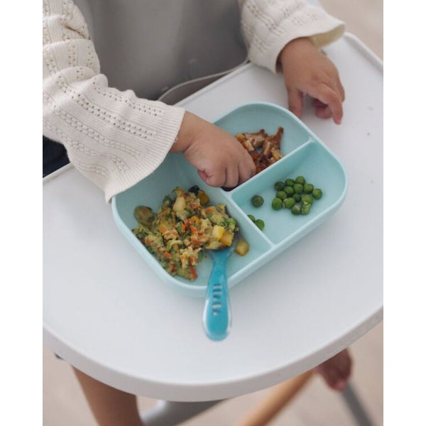 Beaba Silicone 2 Piece Baby Meal Set, Non Slip, Unbreakable, Easy to Clean, BPA Free Baby Feeding Set - Blue - Dezine Kids