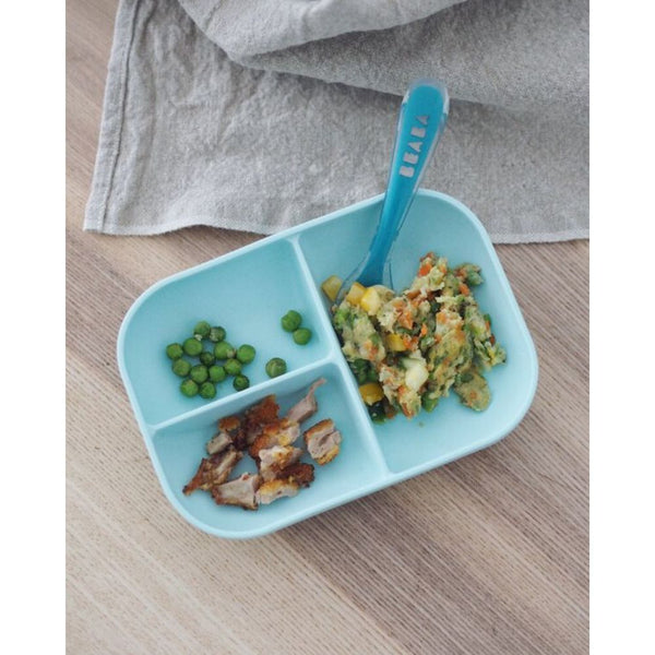 Beaba Silicone 2 Piece Baby Meal Set, Non Slip, Unbreakable, Easy to Clean, BPA Free Baby Feeding Set - Blue - Dezine Kids