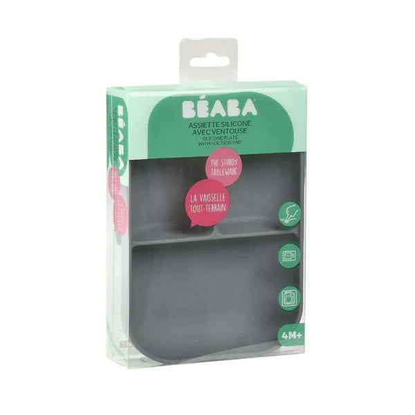 Beaba Divided Silicone Plate - Mineral Grey