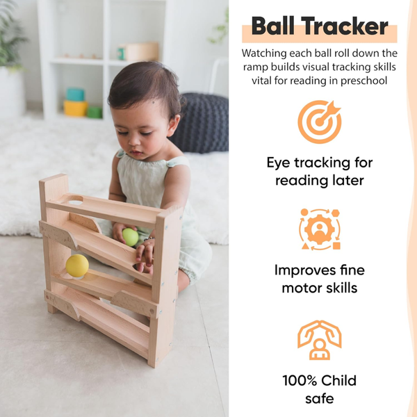 Curious Cub Wooden Ball Tracker Montessori Inspired Educational Ramp Toy - Dezine Kids