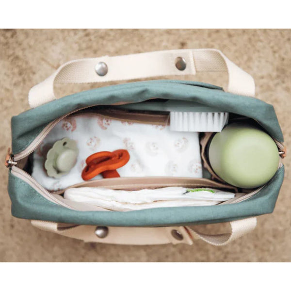 Beaba Mini Paris Baby Diaper Bag with 5L Capacity, Multi Pocket Organizer with Stroller Clips - Sage Green - Dezine Kids