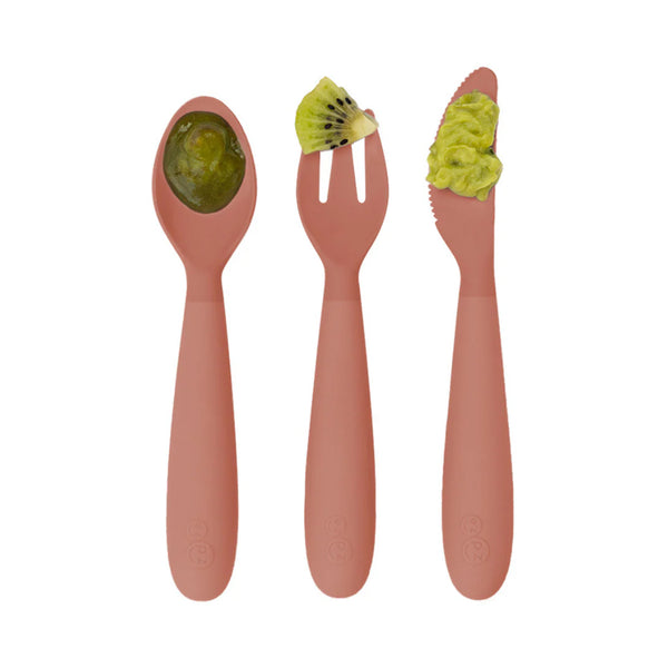 EzPz Happy Utensils for Toddlers(Spoon, Fork & Knife) - Sienna