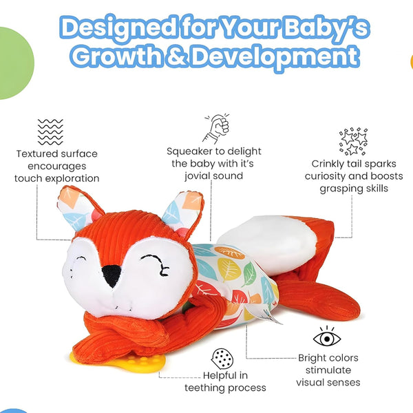 Nuluv Squirrel Soft Toy Teether, Squeaky Crinkle Squirrel Play Toy for Baby