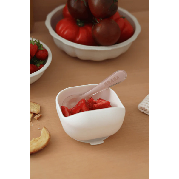 Beaba 2nd Stage Silicone Spoon with Ultra Soft Tip, Gum Friendly, Ergonomic Handles - Cotton Candy