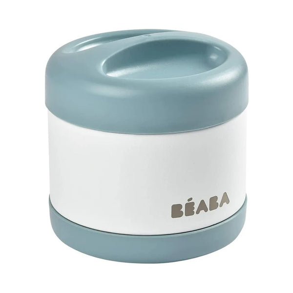 Beaba Stainless Steel Insulated Food Jar, Isothermal Portion 500 ml - Baltic Blue/White