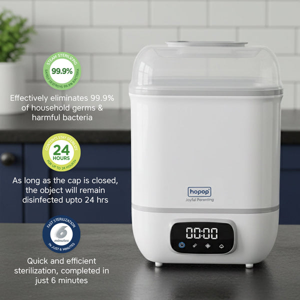 Hopop 2-in-1 Baby Bottle Sterilizer and Dryer – Fast Steam & Auto-Dry - Dezine Kids