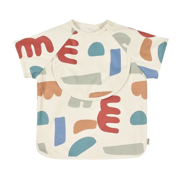 Beaba 2 in 1 Waterproof Bib with Detachable Sleeves, Foldable Food Catcher Pocket - Playful Print