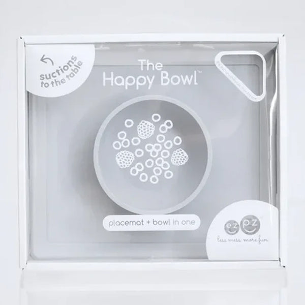 EzPz Happy Bowl 100% Food Grade Silicone Suction Bowl with Built In Placemat - Pewter