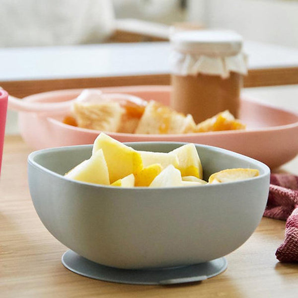 Beaba Silicone Suction Bowl, Non Slip Baby Feeding Bowl, Ergonomic Design, Supple and Unbreakable Silicone BPA Free - Grey