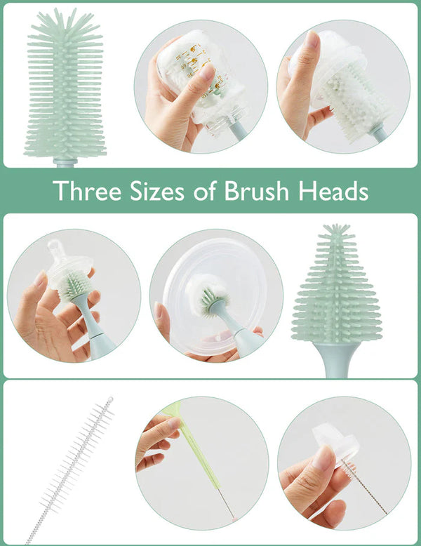 Momcozy Push Press Bottle Brush Kit, Press Bubble Design, 360° Cleaning - Green
