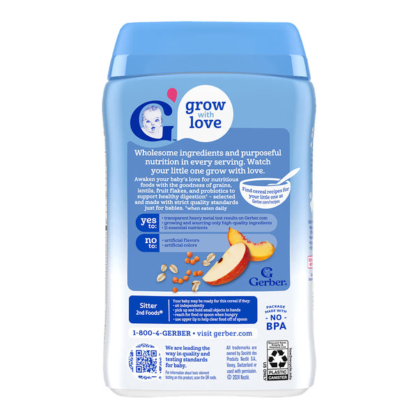 Gerber Cereal for Sitters, 6+ months - Oatmeal Lentil Peach Apple