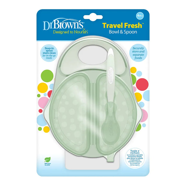 Dr.Browns Travel Fresh Bowl and Spoon - Light Green - Dezine Kids