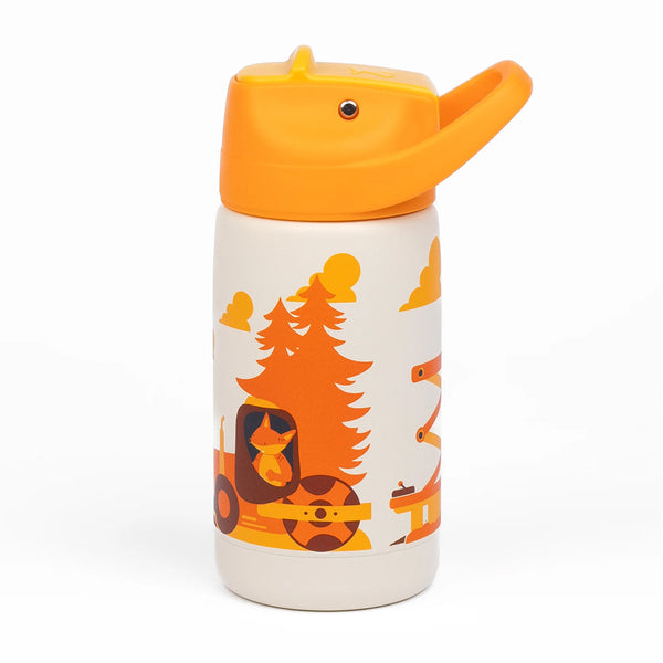 Kicups Little Cup Stainless Steel Insulated Straw Bottle with Slider Lid 350ml - Little Builders