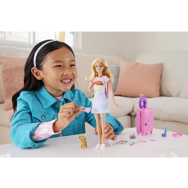 Barbie Doll And Accessories, 'Malibu' Travel Set With Puppy And 10+ Pieces Including Working Suitcase