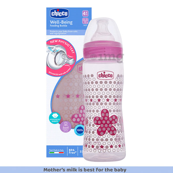 Chicco Well Being Polypropylene Feeding Bottle 330ml for 4M+ - Pink