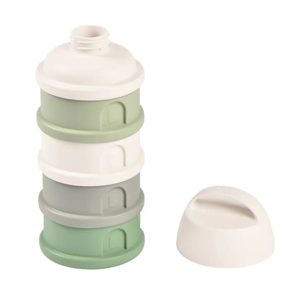 Beaba Stacked Formula Container, Airtight Multifunctional Storage Container, 4 Interchangeable Compartments, Microwave Safe - Cotton/Sage Green