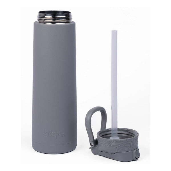 Kicups Stainless Steel Water Bottle Insulated Sipper FlexiFlow Water Bottle Travel Gym School Thurmus Hot and Cold bottle Grey - 750 ml