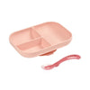 Beaba Silicone 2 Pieces Baby Meal Set, Non Slip, Unbreakable, Easy to Clean, BPA Free Baby Feeding Set - Baby Pink